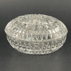 Vintage Cut Glass Crystal Trinket Box / Candy Dish